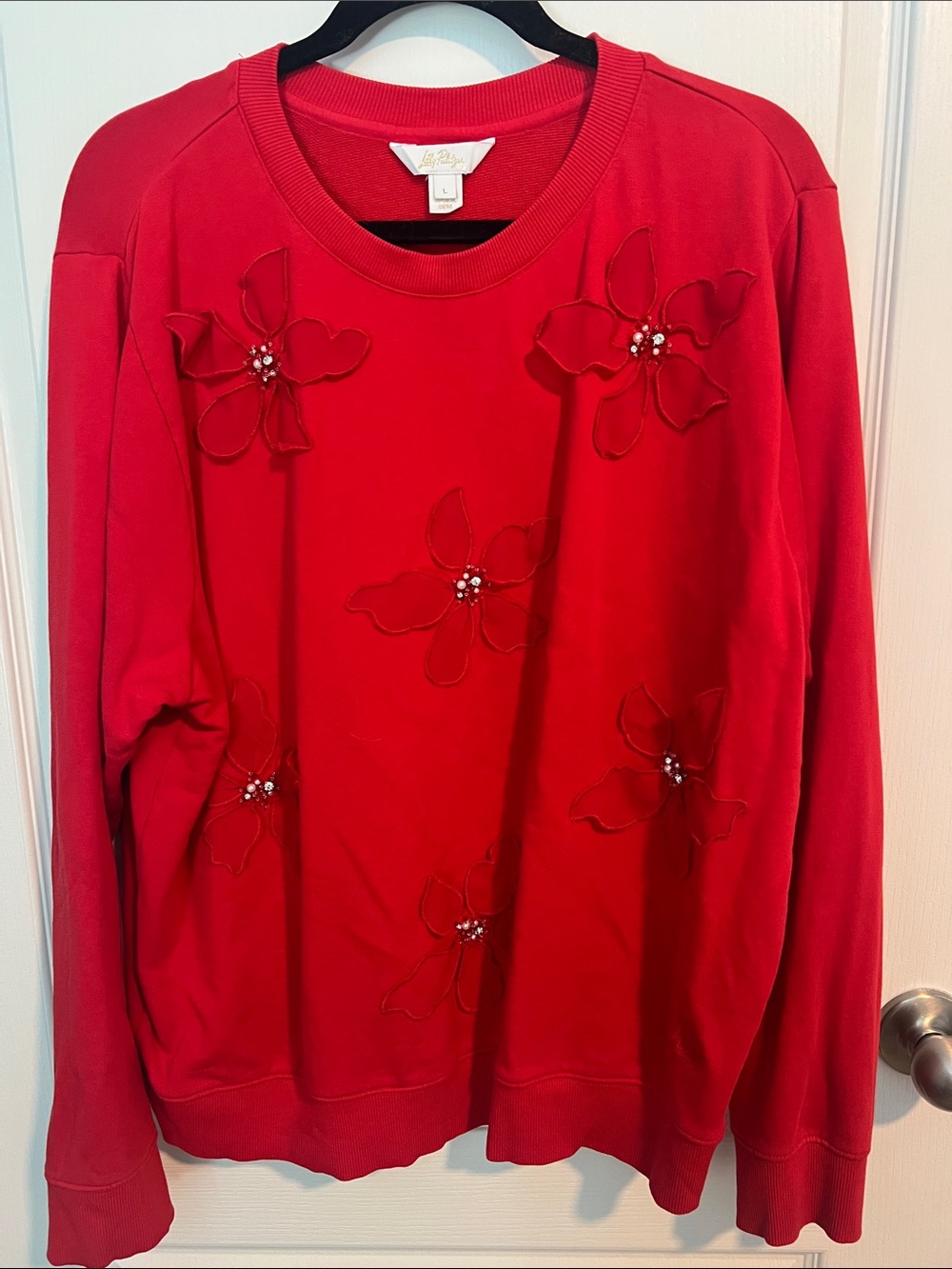 Lilly Pulitzer Red Floral Appliqué Sweatshirt